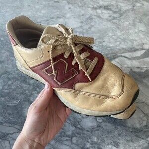 New Balance 576 Lace up Leather Sneakers Gold Red 7 B